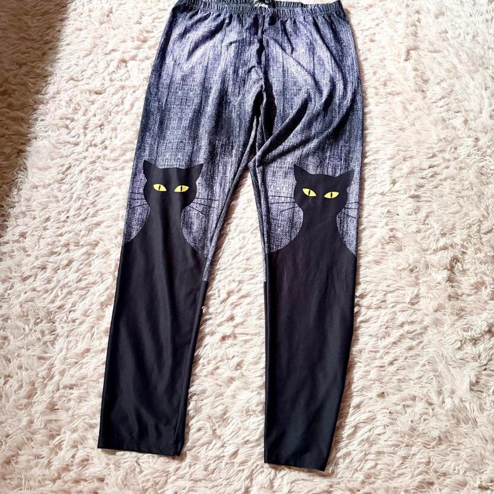 Spooky Halloween Cat Eye Silhouette Witchy Alchemy Leggings Womens XL Quirky